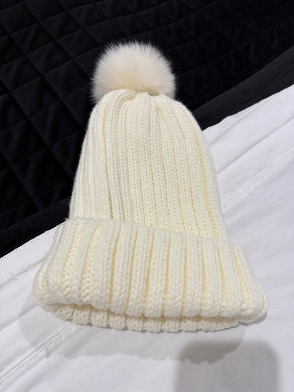 Cream Knit Pom-Pom Beanie - Picture 2 of 3